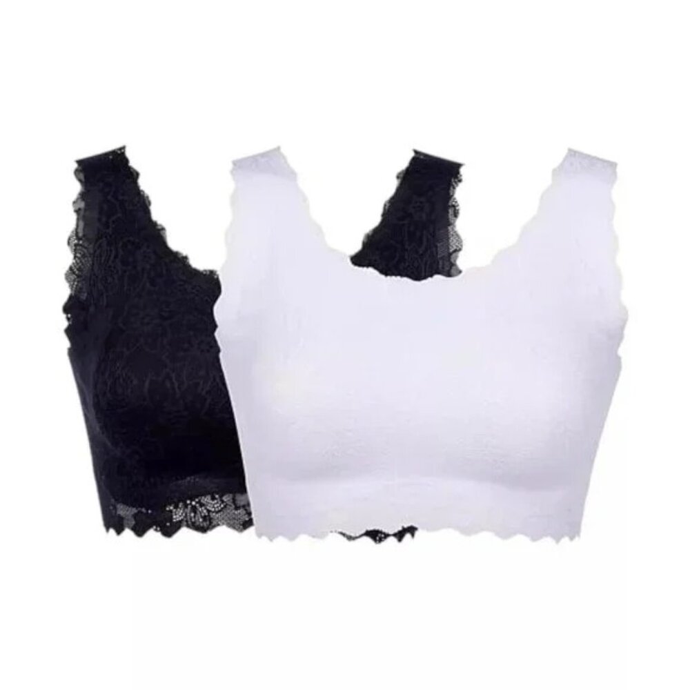 Rhonda Shear 2 Pack Lace Body Bra Size Medium Black White Floral Intimate 553.5